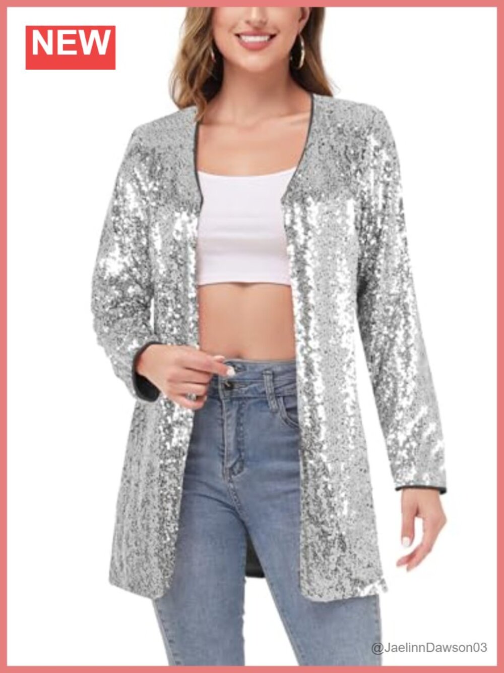 Sequin Open Front Blazer Coat Long Sleeve Party Clubwear Jacket